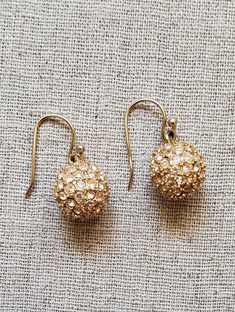 Stella & Dot Vintage Gold Tone Soirée Pavé Crystal Ball Hook Drop Earrings